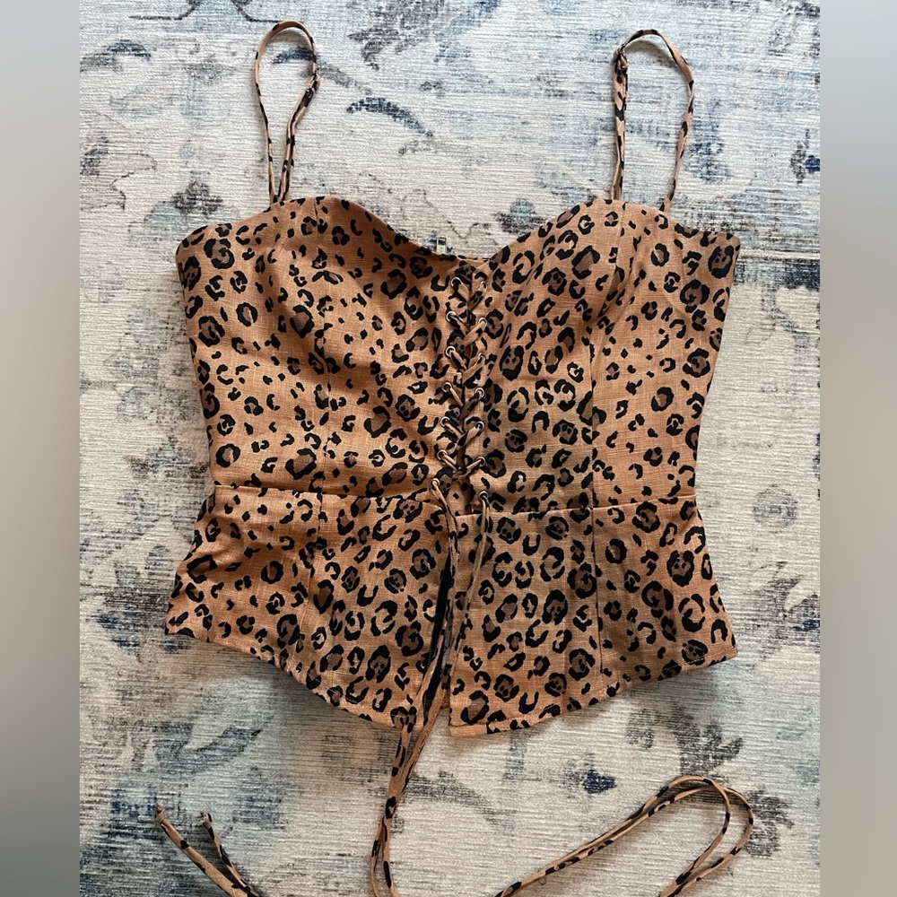 Reformation leopard corset tie up top